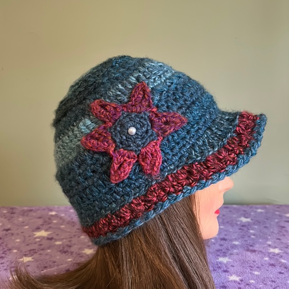 crochet hats Accessories - Crochet flower newsboy hat lion’s  acrylic yarn medium reversible baseball hat